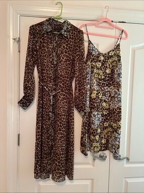 WHBM Leopard Print 2 piece Long Sleeve Dress with Floral Slip
